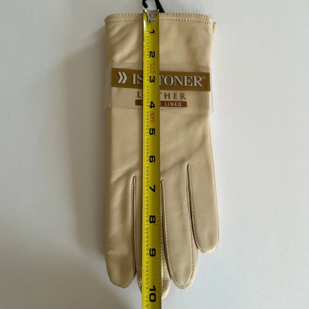 Isotoner Vintage NEW Cream Beige Leather Fleece Lined Gloves Size 8.5-9 Medium